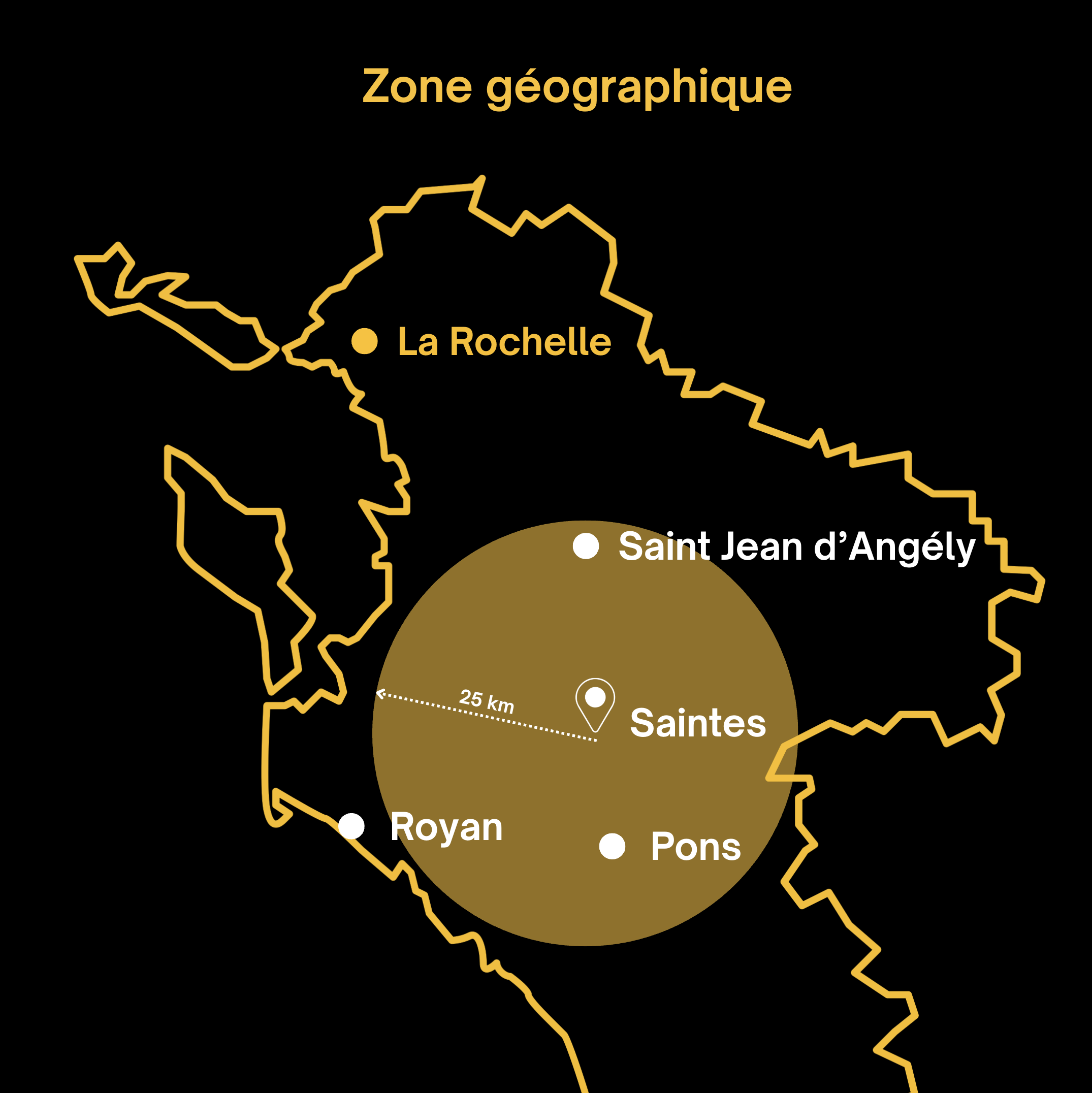 Carte de la zone d'intervention géographique de Numika autour de Saintes